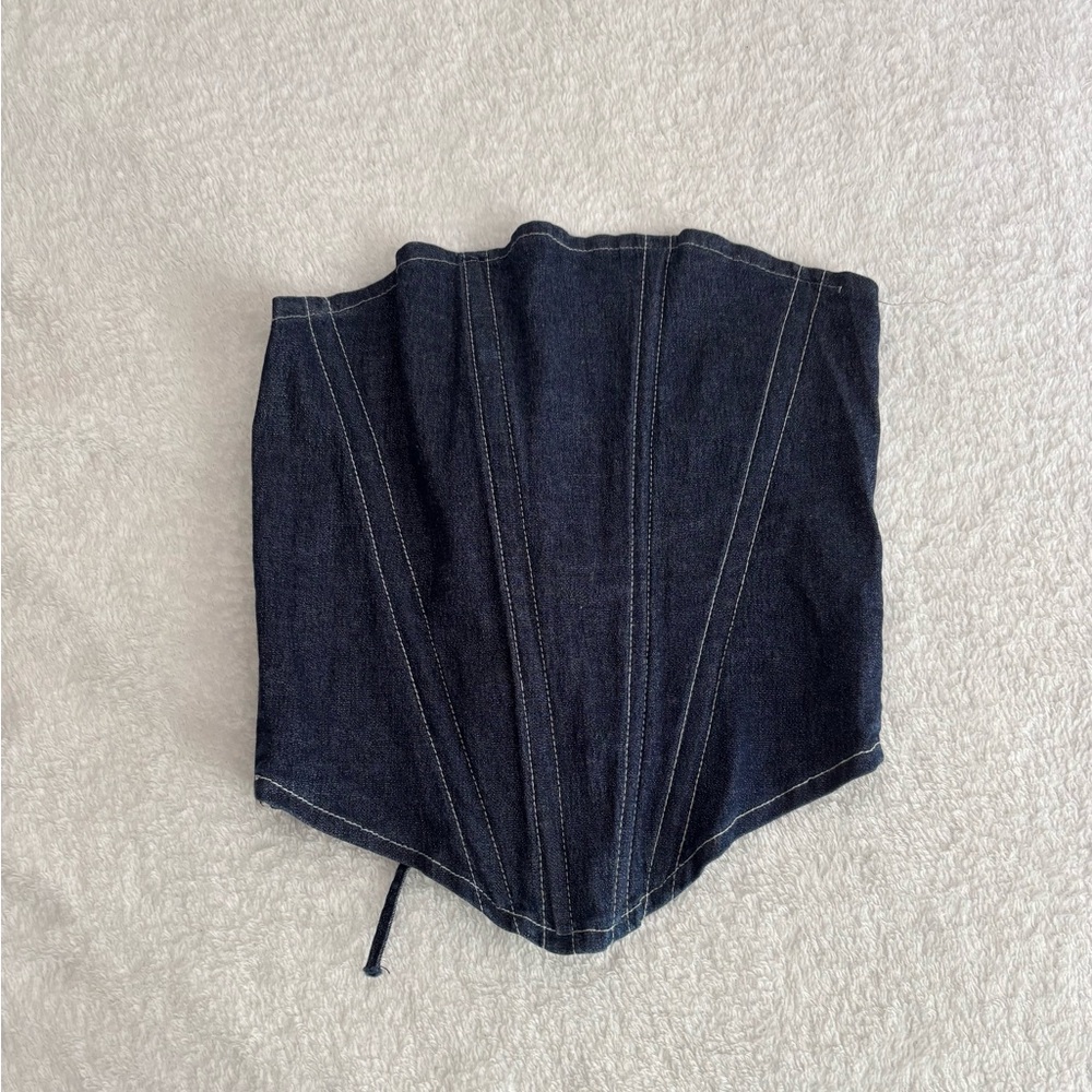Dark Blue Denim lace back Corset Top